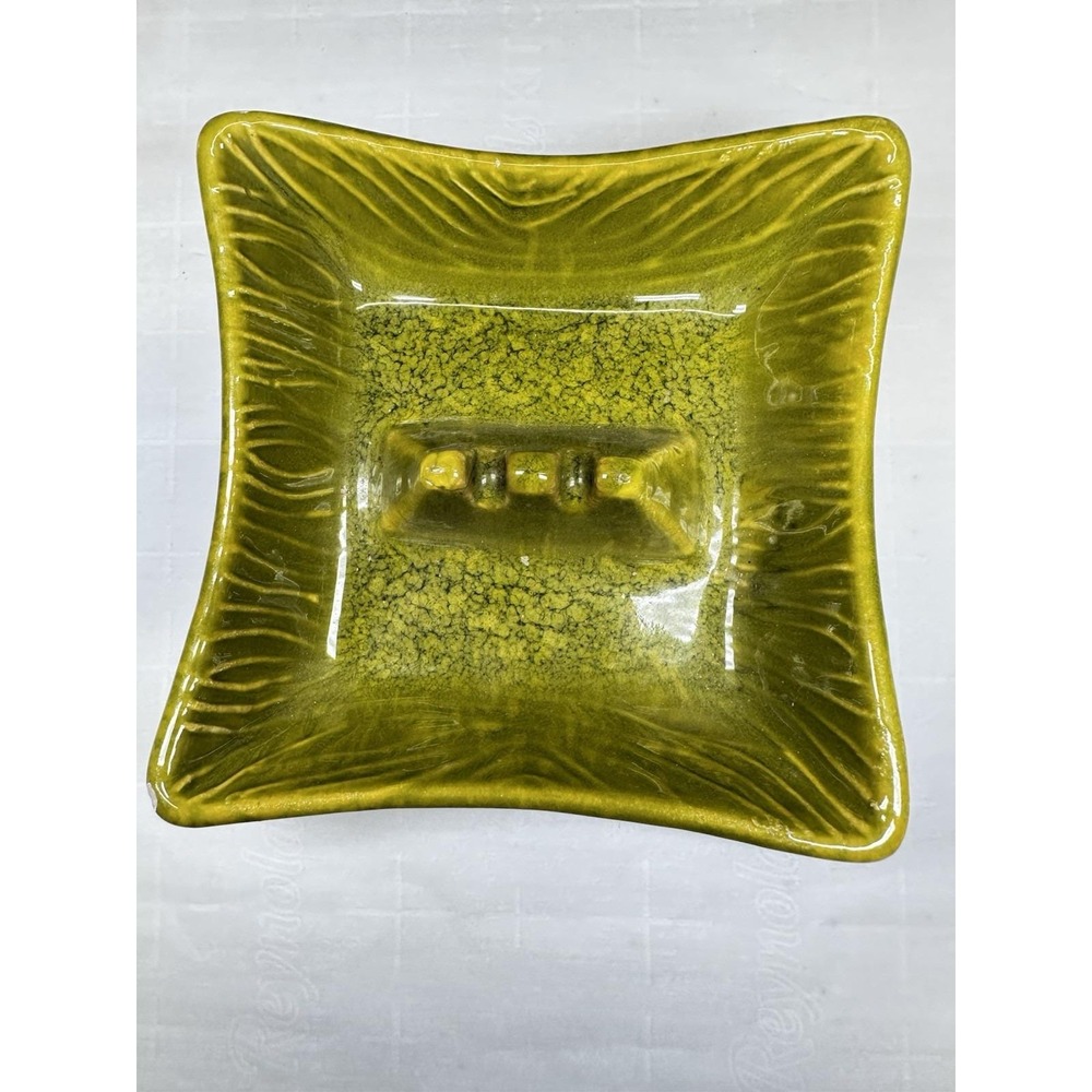 MCM California Originals Ashtray 560 S USA Avocado Green Drip Glaze Square 1960